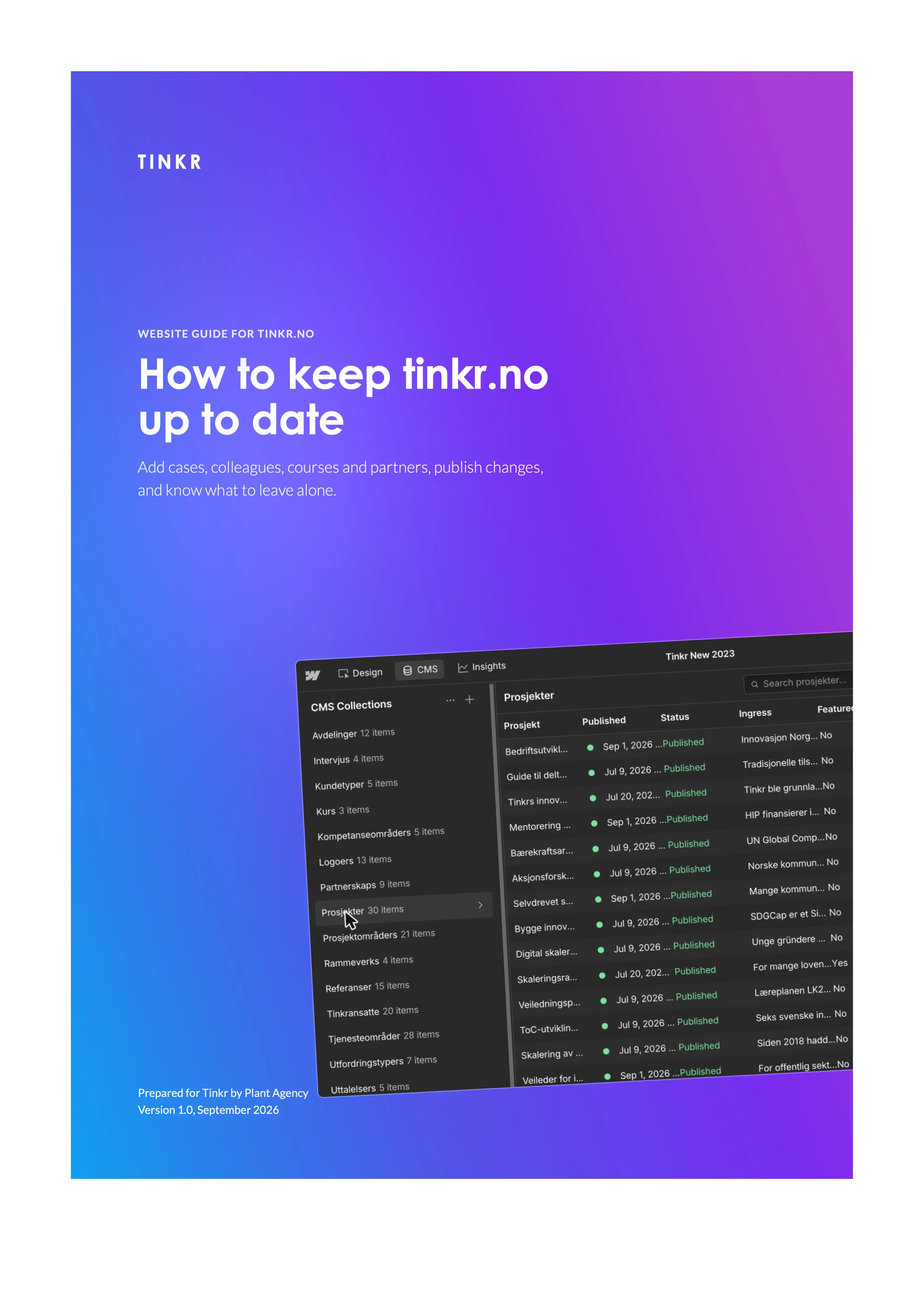 The cover of the guide “How to keep tinkr.no up to date”.